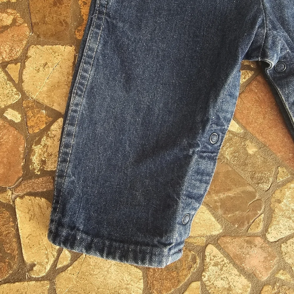 Vintage OshKosh B'gosh Denim Overalls, Made in USA, Blue, Paper Tag, 12 Months